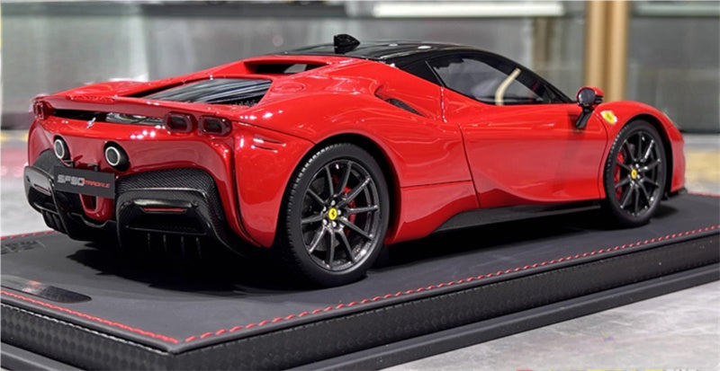 BBR MODELS Ferrari SF90 Stradale Standard Red Carbon black wheel/red calipers Limited Edition 40PCS ONLY Leather base 1:18 Car Pre-built Model view6