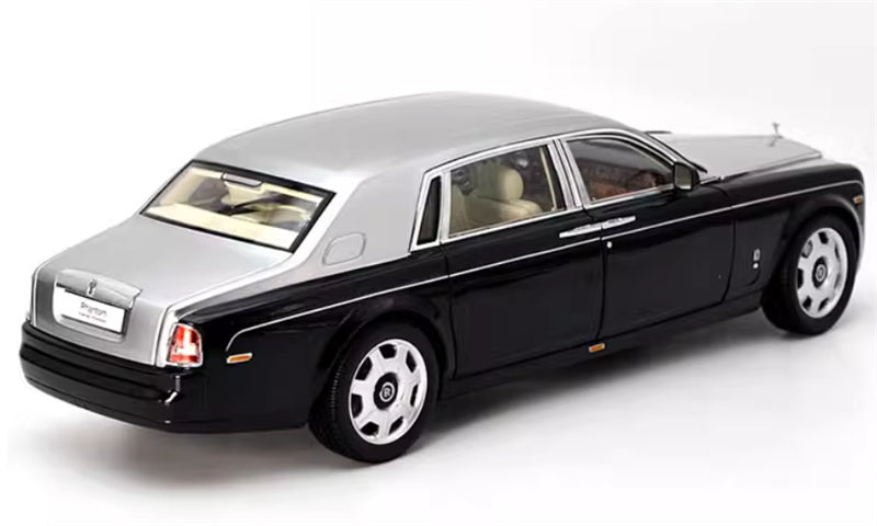 KYOSHO Rolls Royce Phantom Extended Edition Black silver dual color Silver emblem off white interior 1:18 Car Pre-built Model view6
