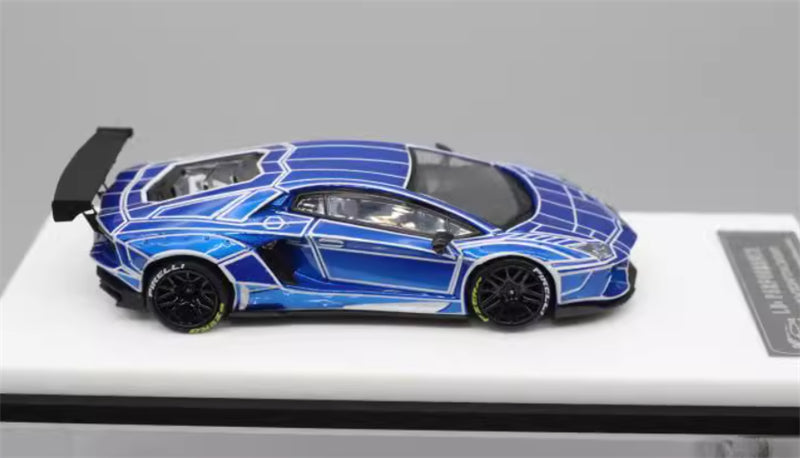 KING MODEL Lamborghini LP700 AVENTADOR Burst Pattern Luminous Edition Plated Blue 1:64 Car Pre-built Model view5