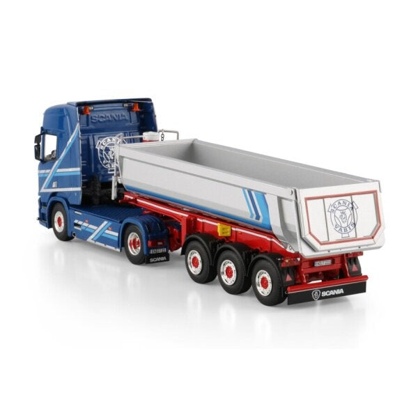 1:50 SCANIA AUGST R HIGHLINE CR20H 4X2 HALF PIPE TIPPER TRAILER 3 AXLE WSI   DIECAST Model