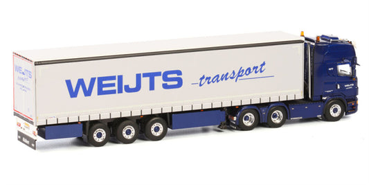 WSI SCANIA R6 TOPLINE 6X2 CURTAINSIDE TRAILER Rick Weijts transport 1:50 Truck Pre-built Model