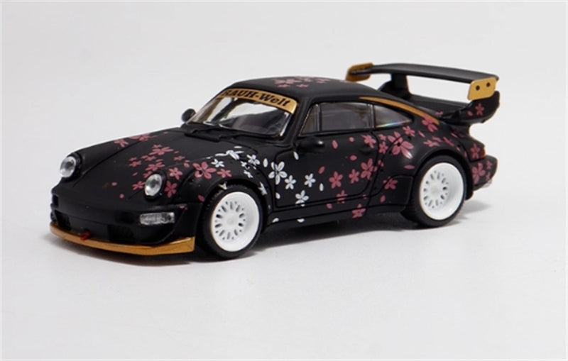 1:64 Porsche 911 RWB964 Matte Black with Cherry Blossom BSC DIECAST Limited Edition 499pcs ONLY Model