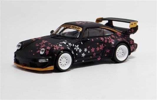 1:64 Porsche 911 RWB964 Matte Black with Cherry Blossom BSC DIECAST Limited Edition 499pcs ONLY Model