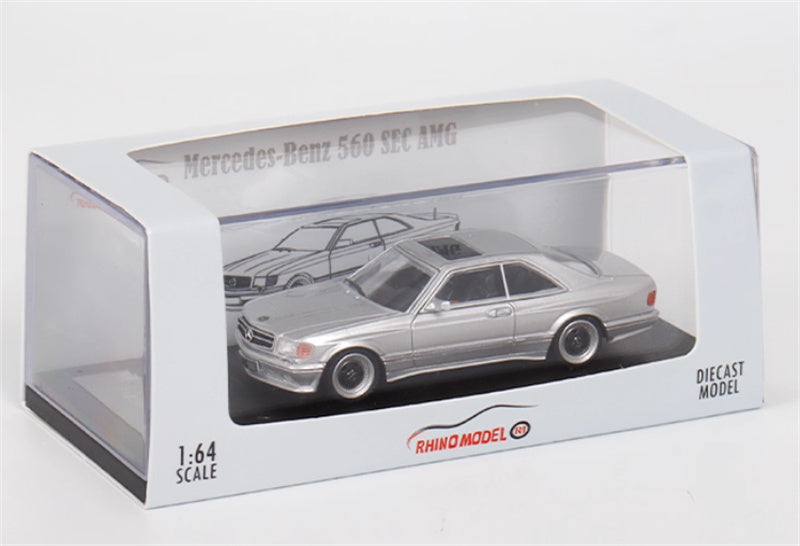Rhino Model Mercedes Benz S-Class 560 SEC AMG W126 Silver 1:64 Car Pre-built Model view6