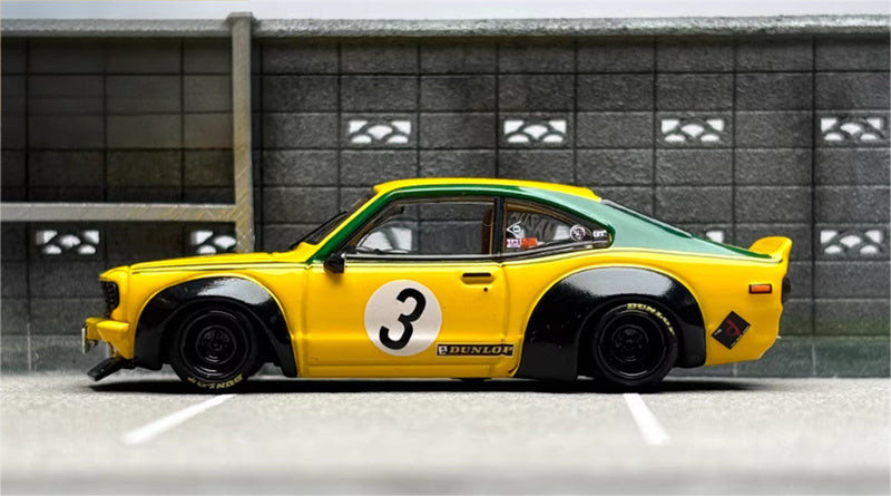 INNO64 Mazda RX3 LBWK Wide Body Modified Yellow # 3 1:64 car Pre-built Model view2