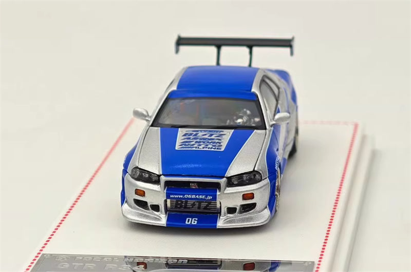 Focal Horizon Nissan GT-R R34 NFS Silver Blue Limited Edition 999PCS ONLY OVER SPEED 1:64 Car Pre-built Model view3