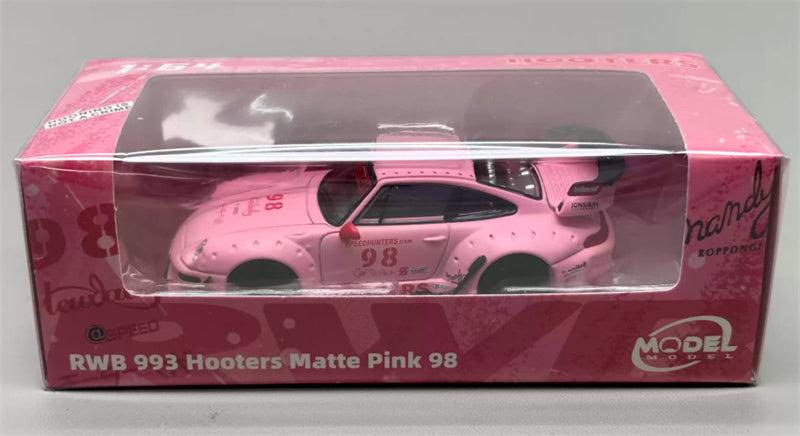 1:64 Porsche RWB 993 Matte Pink Hooters #98 Model model DIECAST Civil Car Model