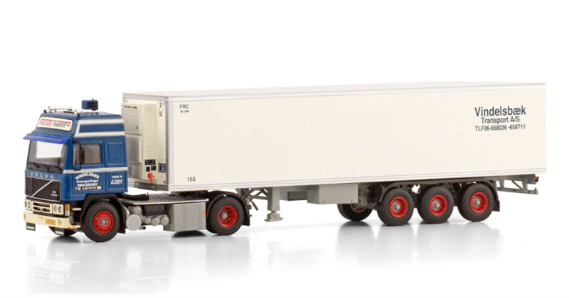 WSI VOLVO F12 GLOBETROTTER 4X2 CLASSIC REEFER TRAILER - 3 AXLE Vindelsbaek 1:50 Truck Pre-built Model