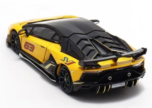 MAXWELL Lamborghini Aventador SVJ 63 Roadster Yellow hardtop 1:64 Car Pre-built Model view2