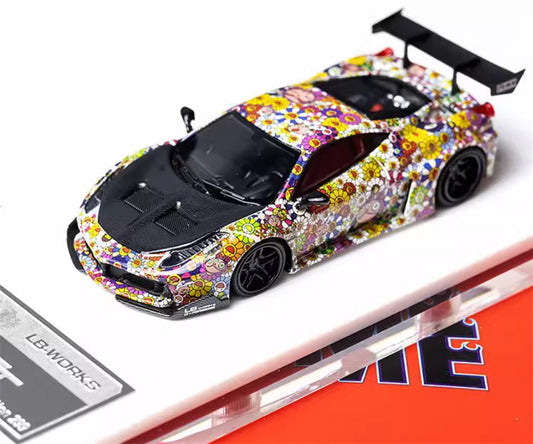 Flame Ferrari 458 GT LBWK wide body modified car Limited Edition 299PCS ONLY Sunflower coating noctilucent 1:64 Car Pre-built Model view1