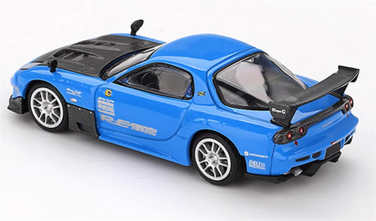 MINIGT Mazdza RX-7 RE-Amemiya 20B NA 3ROTOR-7 Ama-san GO Blue color box packaging 1:64 Car Pre-built Model view2