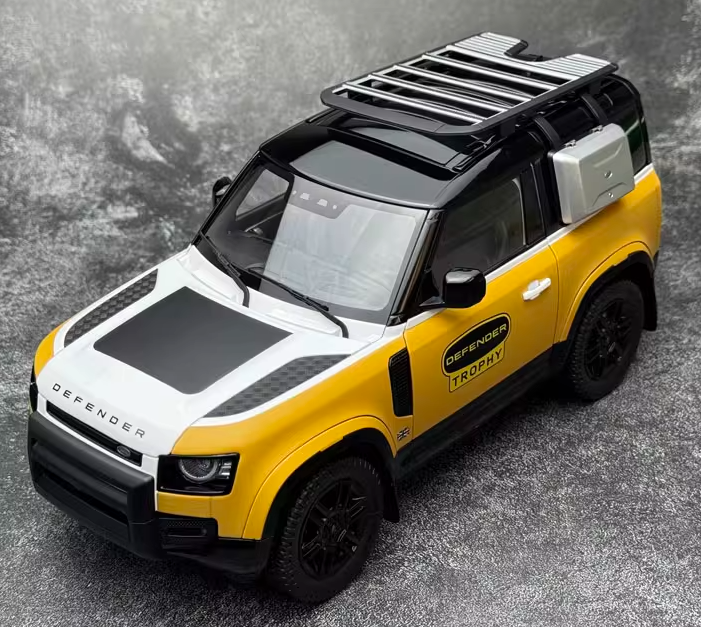 Almost Real 2023 Land Rover Defender 90 Trophy Yellow White 1:18 Car Pre-built Model view3