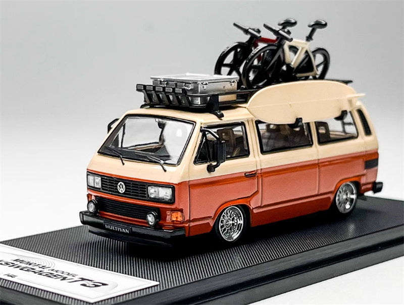 Mortal VW T3 Magway van BBS Orange + Orange Pink Double Combination with accessories 1:64 Car Pre-built Model view1