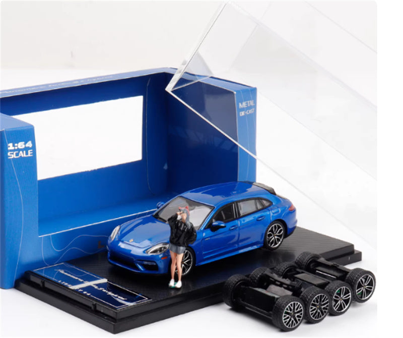 Liberty 64 Porsche Panamera Turbo S Blue w/ Figure and wheels 1:64 Car Pre-built Airliner Model Display view5