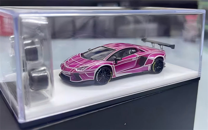 KING MODEL Lamborghini LP700 AVENTADOR Burst Pattern Luminous Edition Electroplating Pink w/ wheels 1:64 Car Pre-built Model view8