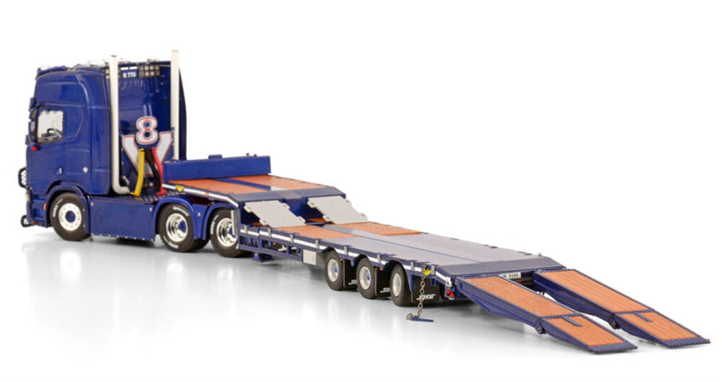 WSI SCANIA R HIGHLINE CR20H SEMI LOWLOADER - 3 AXLE WITH RAMPS Lasting & Transport ALTA 1:50 Model
