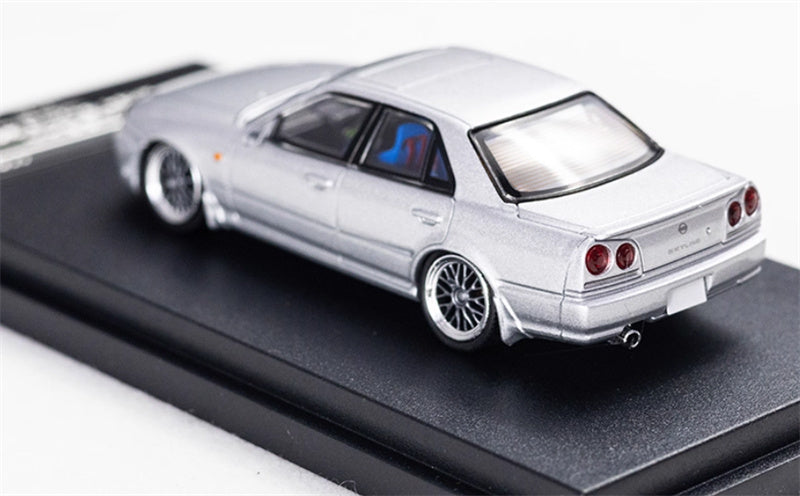 Mortal Nissan GTR ER34 25GT SKYLINE URAS Modified Edition Silver Small Tail Wing Edition Limited Edition 1:64 Car Pre-built Model view2