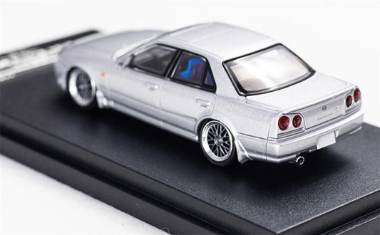 Mortal Nissan GTR ER34 25GT SKYLINE URAS Modified Edition Silver Small Tail Wing Edition Limited Edition 1:64 Car Pre-built Model view2