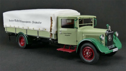 CMC Mercedes Benz LKW LO2750 Truck Transport w/ Tarpaulin Green 1:18 Truck Pre-built Model view1
