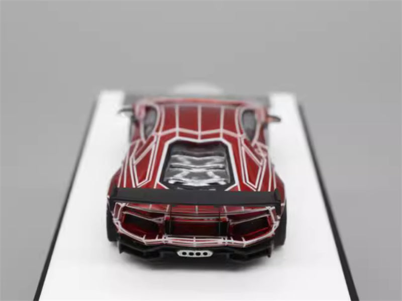 KING MODEL Lamborghini LP700 AVENTADOR Burst Pattern Night Light Edition Electroplated Red w/ wheels 1:64 Car Pre-built Model view7