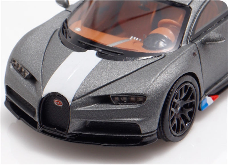 ScaleMini Bugatti Chiron Supercar Grey - white stripes Limited Edition 1:64 Car Pre-built Model view6