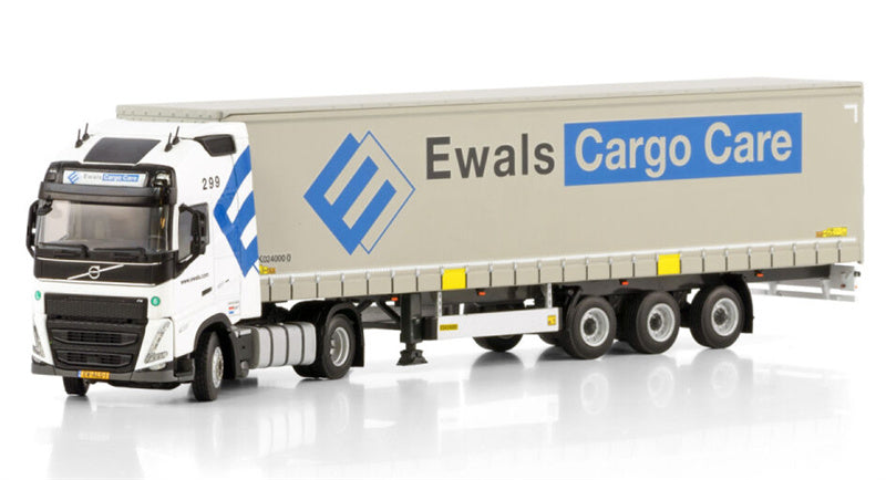 WSI VOLVO FH5 GLOBETROTTER XL 4X2 CURTAINSIDE TRAILER - 3 AXLE Ewals Cargo Care 1:50 Truck Pre-built Model
