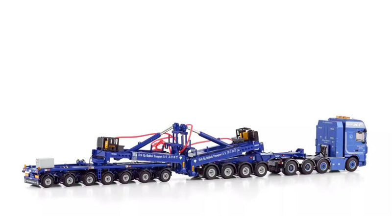 WSI DAF XF 105 SUPER SPACE CAB 8X4 MEGA WIND MILL TRAILER WITH 4 AXLE DOLLY - 7 AXLE RAHBEK 1:50  DIECAST Truck Lorry