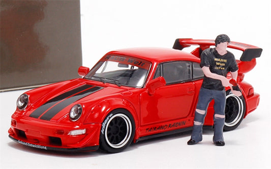 Star Model Porsche RWB 964 GT Tail Wing Edition Limited Edition Red - Black Line w/ Figure 1:64 Car Pre-built Model view1