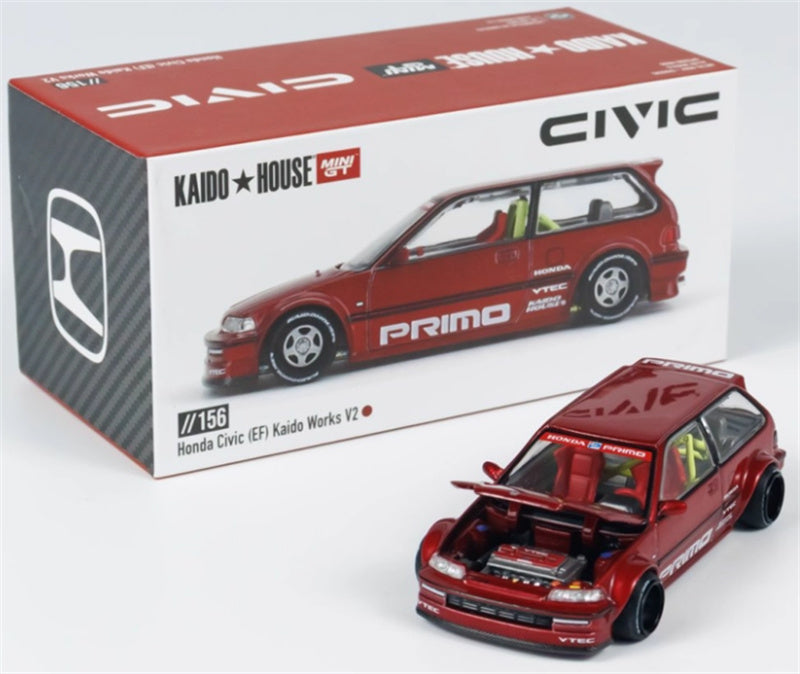 KaidoHouse x MiniGT Honda Civic (EF) Kaido Works V2 red color box packaging 1:64 Car Pre-built Model view8