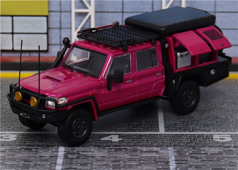 Autobots Models Toyota Land Cruiser LC79 Pickup Camping Vehicle Pink Double Row 1:64 Truck Pre-built Model view1