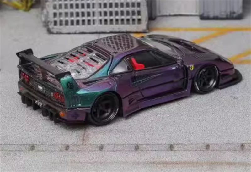 Star Model Ferrari F40 LB wide body Open back cover version Color changing Purple - Exquisite Crystal Base 1:64 Car Pre-built Model view4