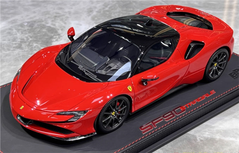 BBR MODELS Ferrari SF90 Stradale Standard Red Carbon black wheel/red calipers Limited Edition 40PCS ONLY Leather base 1:18 Car Pre-built Model view10