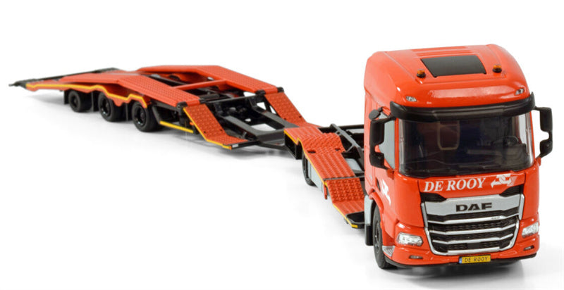 WSI DAF XD SH WITH TOP LIGHTS 4X2 RIGED TRUCK TRANSPORTER TRUCK 4X2 TRUCK TRANSPORTER DRAWBAR TRAILER - 3 AXLE De Rooy 1:50 Model