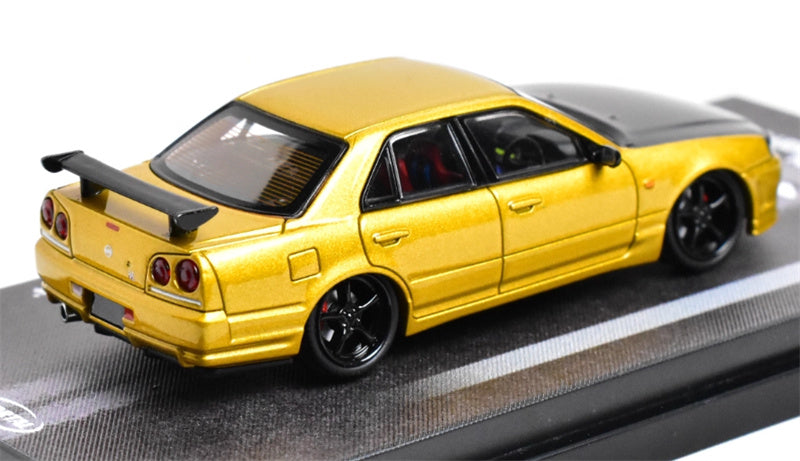 Mortal NISSAN ER34 SkyIne 25GT-t ALL IN TUNING 2024 Modified Edition gold Carbon Hood Black Wheel Limited Edition 1:64 Car Pre-built Model view2