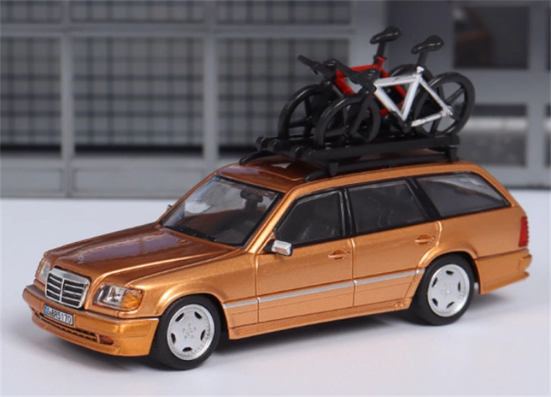 Mortal Mercedes Benz E-Class E300 station wagon S124 with 2 bicycles and luggage rack Gold - Silver Wheel Regular Edition Limited Edition 299PCS ONLY 1:64 Car Pre-built Model view1