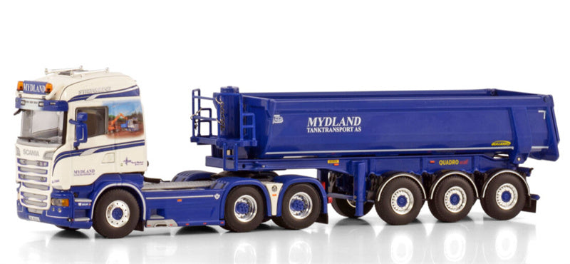 WSI SCANIA STREAMLINE HIGHLINE 6X4 HALF PIPE TIPPER TRAILER - 3 AXLE Mydland 1:50 Truck Pre-built Model
