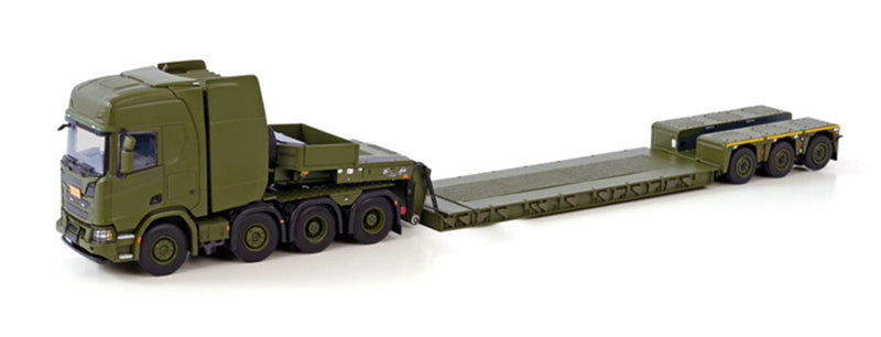 WSI SCANIA R HIGHLINE CR20H 8X4 LOW LOADER PENDEL X - 3 AXLE SVARET DANISH ARMY 1:50 Truck Pre-built Model