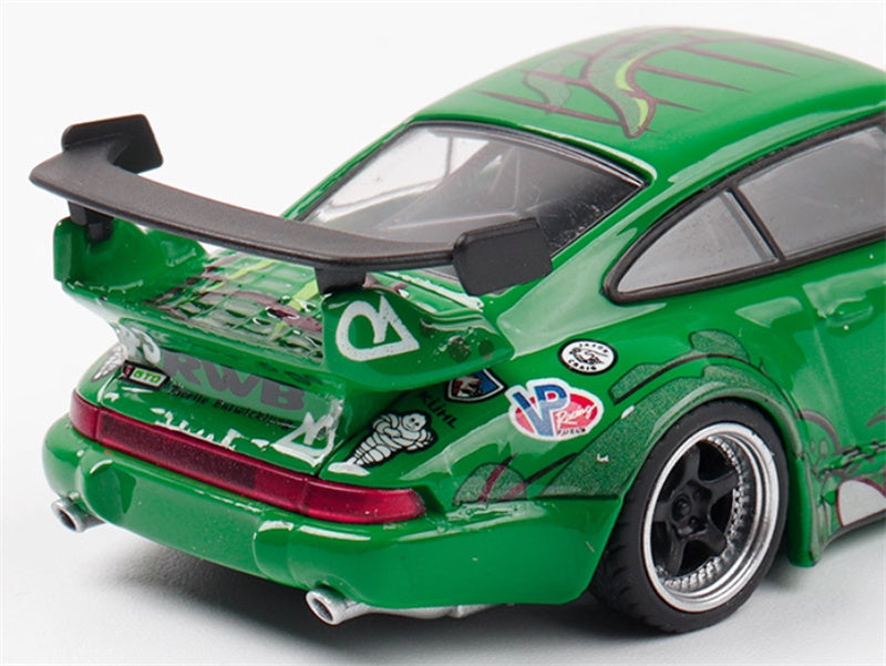 FLAME Porsche RWB 964 Green Dinosaurs Limited Edition 499PCS ONLY RAUH - Welt 1:64 Car Pre-built Model view6