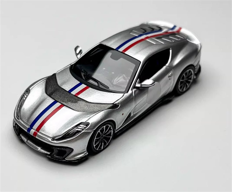 TOC Ferrari FE812C Coupe Sports ARGENTO NURBURGRING / FRENCH TRICOLORE STRIPE 1:64 Car Pre-built Model