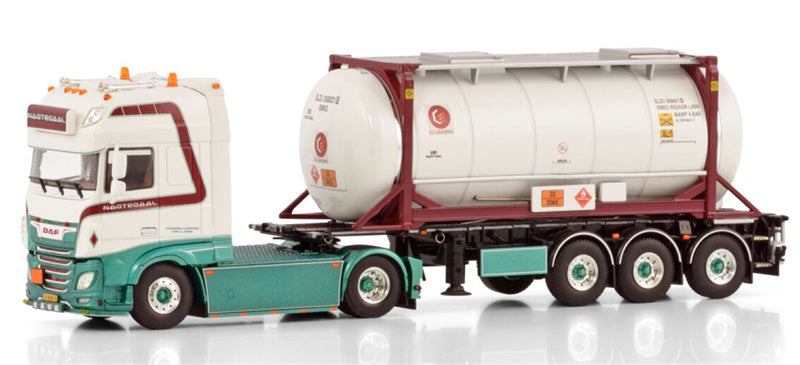 WSI  DAF XF SUPER SPACE CAB MY2017 4X2 30FT CONTAINER TRAILER - 3 AXLE + 20FT TANK CONTAINER Jan Nagtegaal Transport 1:50 Truck Pre-built Model