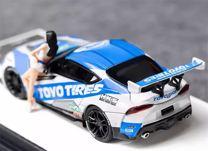 AURORA MODEL Toyota Supra A90 Blue White HKS w/ Doll Version Oriental Tires 1:64 car Pre-built Model view5