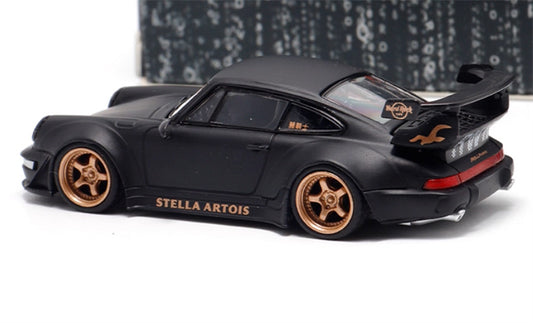 DECODE Porsche RWB 964 matte black gold wheel RAUH - Welt 1:64 Car Pre-built Model view2