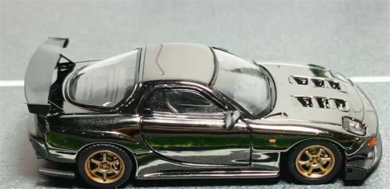 1:64 Mazda RX-7 FD3S Gunmetal Grey with Gold Wheels My Model collect DIECAST Model