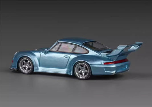 TPC Porsche 911 RWB 993 Widebody Conversion Limited Edition 500PCS ONLY Ice Blue - Silver Wheel 1:64 Car Pre-built Model view2