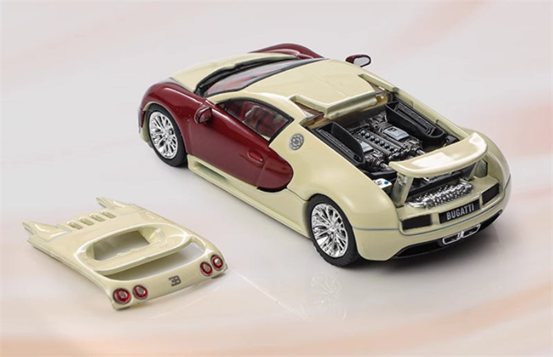Mortal Bugatti Veyron Rice white & chestnut red double spelling Weihang 1:64 Car Pre-built Model view3