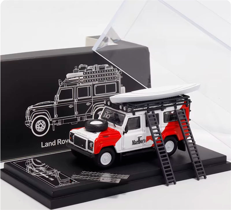 Master Land Rover Defender 110 Marlboro Painting With Accessories 1:64 Car Pre-built Airliner Model Display view6