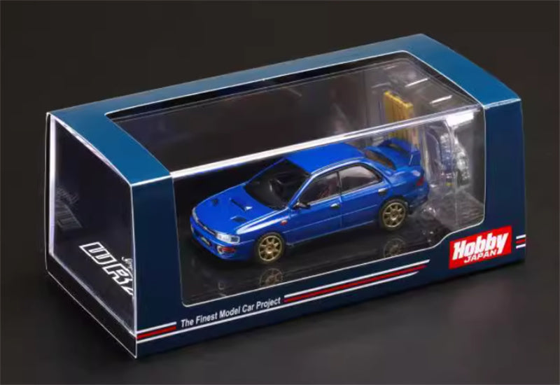 Hobby JAPAN SUBARU IMPREZA WRX (GC8) 1992 Customized Version with Engine Blue Golden Wheel 1:64 Car Pre-built Model view8
