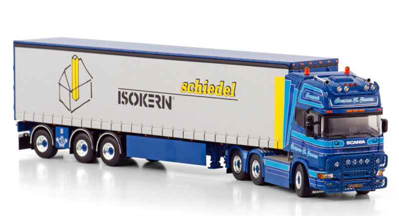 WSI  SCANIA R4 TOPLINE 6X2 TAG AXLE CURTAINSIDE TRAILER - 3 AXLE Rasmus K Jensen schiedel ISOKERIN 1:50 Truck Pre-built Model