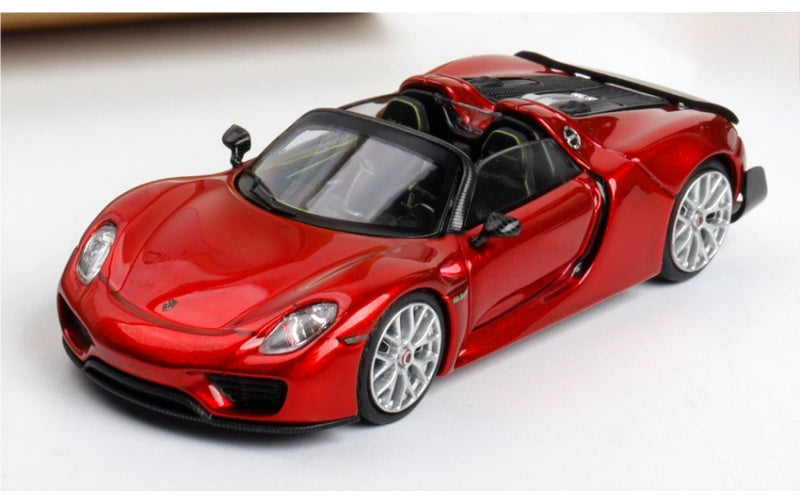 1:64 Porsche 918 Spyder Metallic Red TOP LUX Convertible DIECAST Car Model