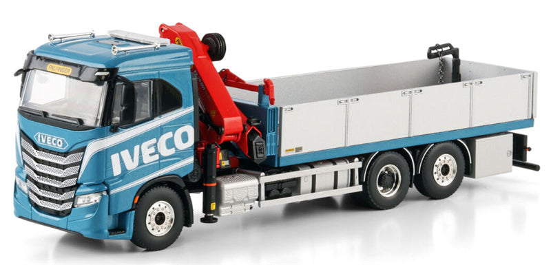 WSI IVECO S-WAY AS LOW RIGED FLATBED TRUCK 6X2 TAG AXLE WITH PALFINGER PK 24.001 SLD 5 Premium Line 1:50 Truck Pre-built Model